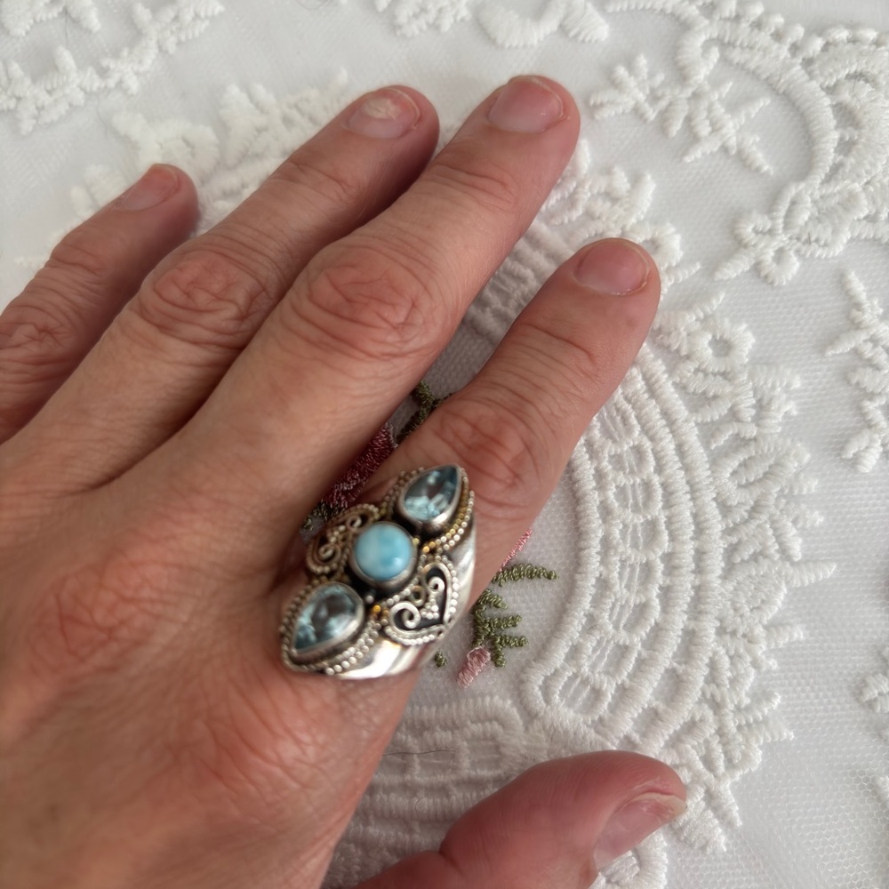 Elegant Sterling Silver and Larimar and Blue Quartz Ring